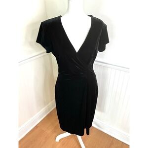 Hillard & Hanson Vintage Velvet Mini Bodycon‎ Dress Dark V-Neck Women Size 8